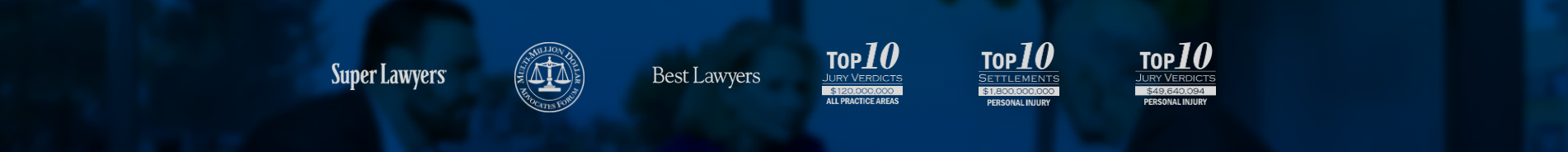 A banner of peronsal injury law accolades and awards that were awarded to PARRIS law firm